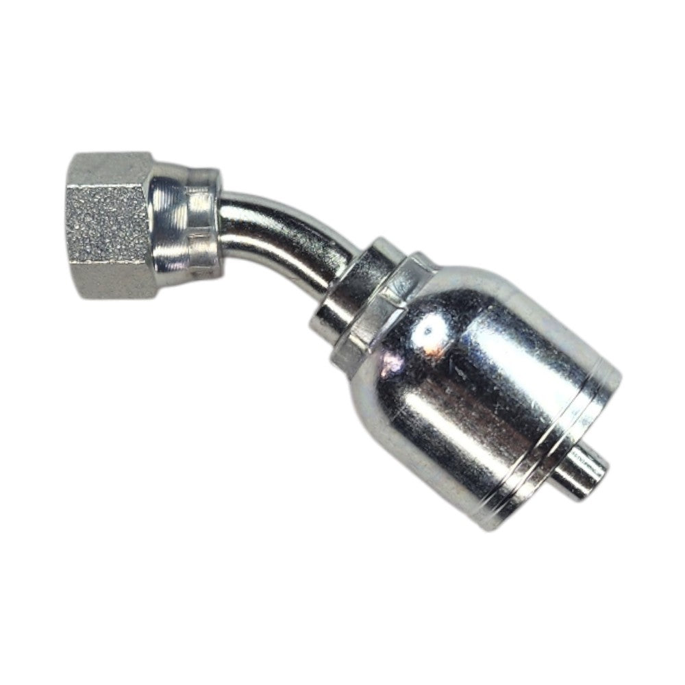 Female JIC Swivel 1/4" to Hose Crimp 1/4" 45 Deg Hydraulic Fitting