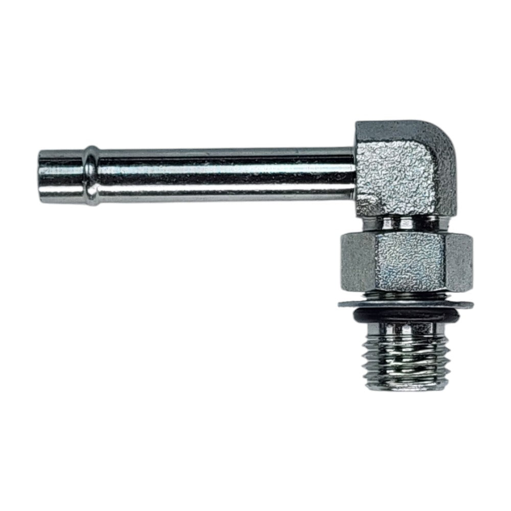 Male Barb 1/4" to Male O-Ring Boss 1/4" 90 Degree Elbow Hydraulic Fitting