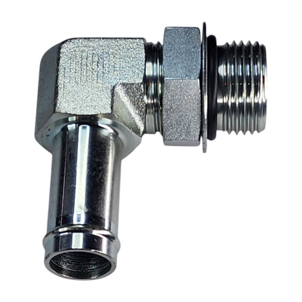 Male Barb to Male O-Ring Boss 90 Degree Elbow Hydraulic Fitting View B