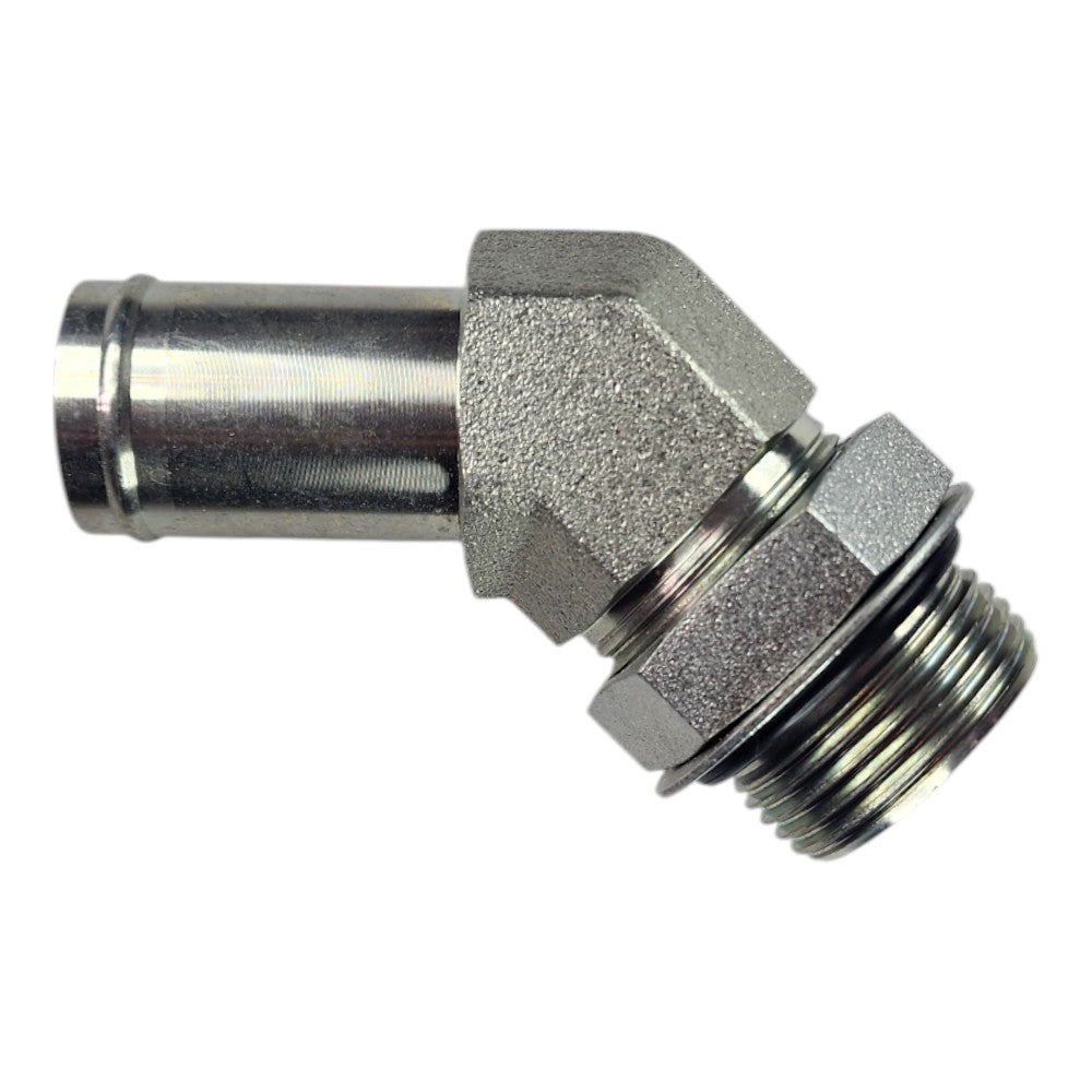 Male Barb 1" to Male O-Ring Boss 1" 45 degree Hydraulic Fitting