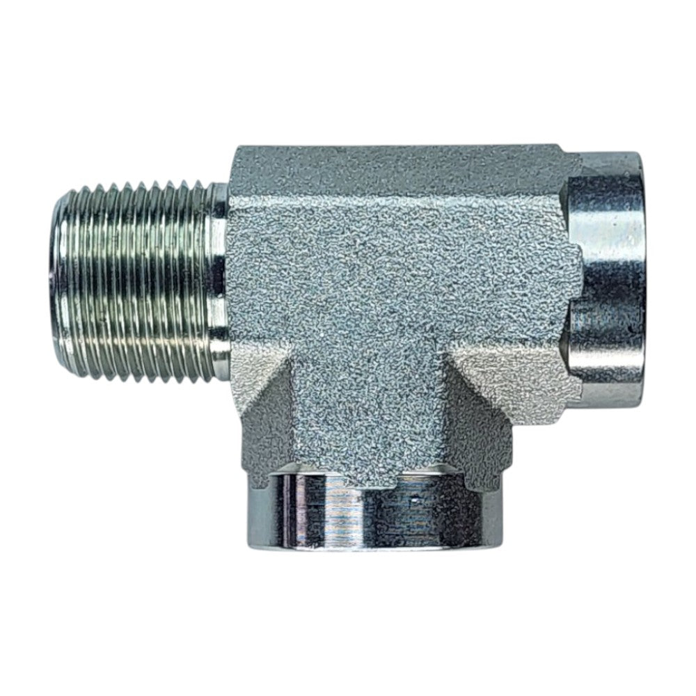 Male NPT 3/4" to Female NPT 3/4" to Female NPT 3/4" Tee Hydraulic Fitting