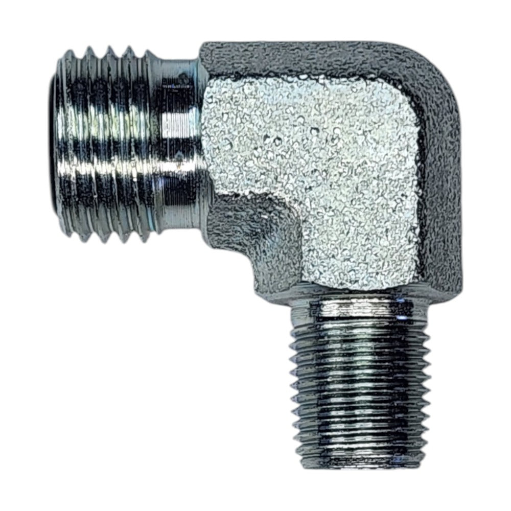 Male O-Ring Face Seal 1/4" to Male NPT 1/8" 90 Deg Elbow Hydraulic Fitting