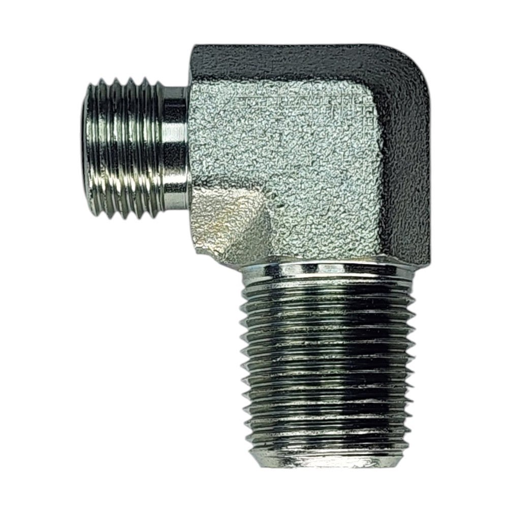 Male O-Ring Face Seal 1/4" to Male NPT 3/8" 90 Deg Elbow Hydraulic Fitting