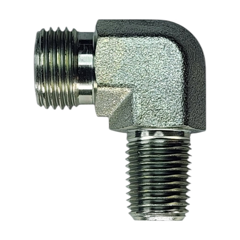 Male O-Ring Face Seal 3/8" to Male NPT 1/4" 90 Deg Elbow Hydraulic Fitting