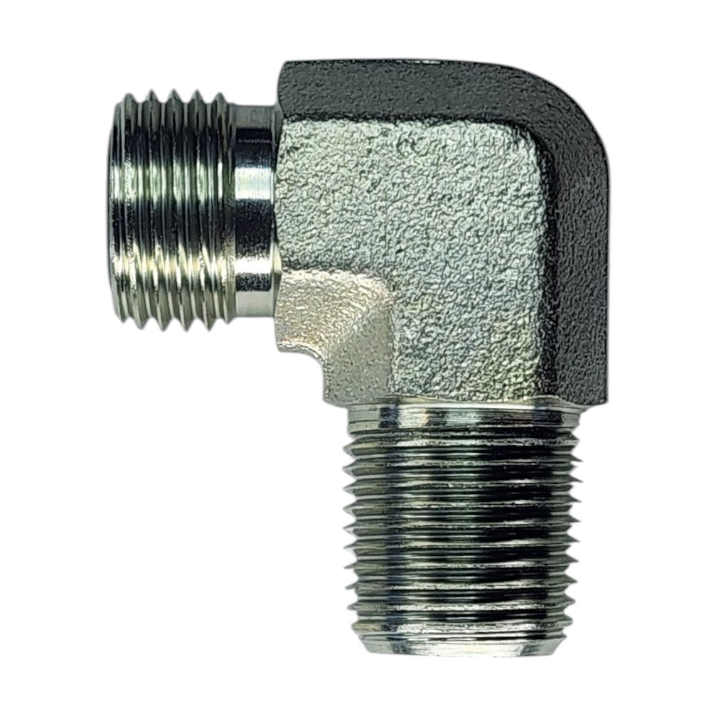 Male O-Ring Face Seal 3/8" to Male NPT 3/8" 90 Deg Elbow Hydraulic Fitting