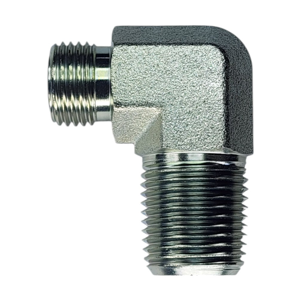 Male O-Ring Face Seal 3/8" to Male NPT 1/2" 90 Deg Elbow Hydraulic Fitting