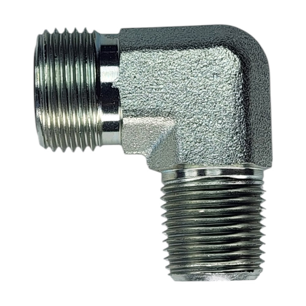 Male O-Ring Face Seal 1/2" to Male NPT 3/8" 90 Deg Elbow Hydraulic Fitting