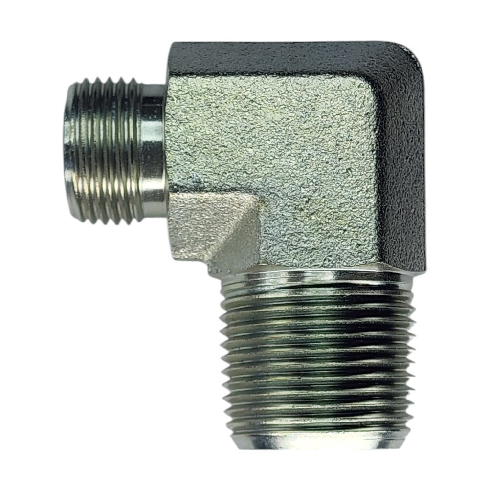 Male O-Ring Face Seal 1/2" to Male NPT 3/4" 90 Deg Elbow Hydraulic Fitting