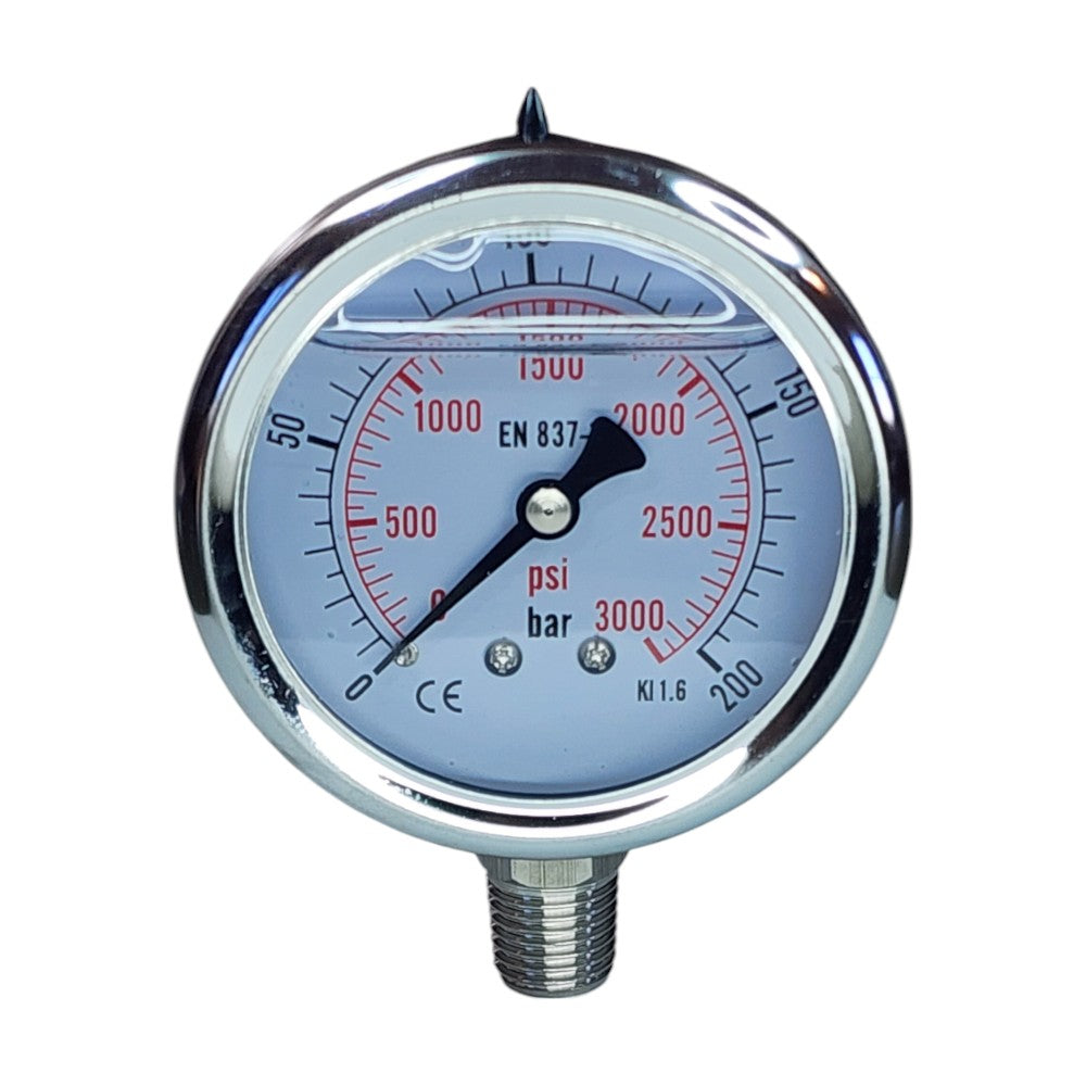Hydraulic Pressure Gauge with Bottom Port 0-3000 PSI