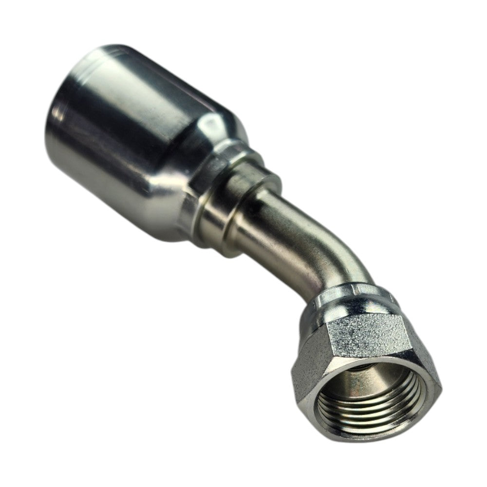 Female JIC Swivel to Hose Crimp 45 Deg Fitting View B