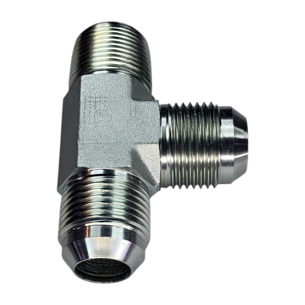 Male JIC to Male NPT to Male JIC Tee View B