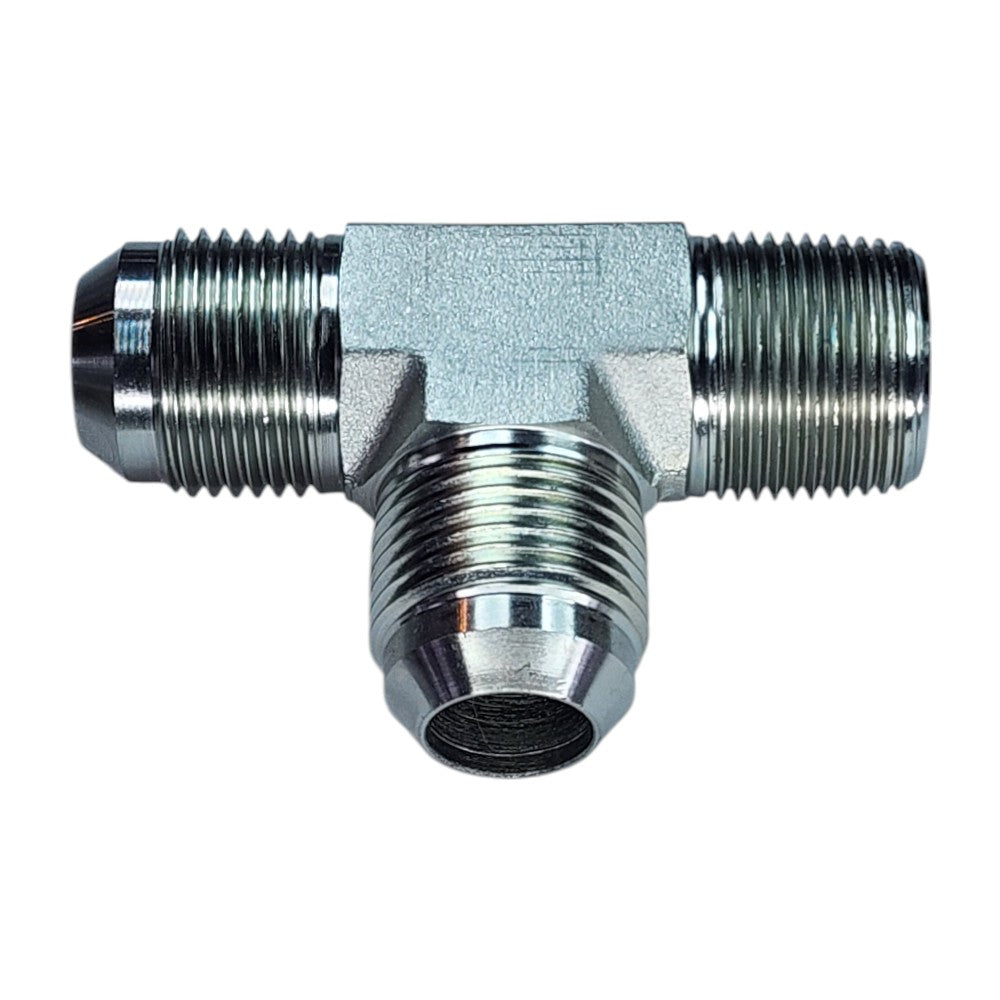 Male JIC to Male NPT to Male JIC Tee View D