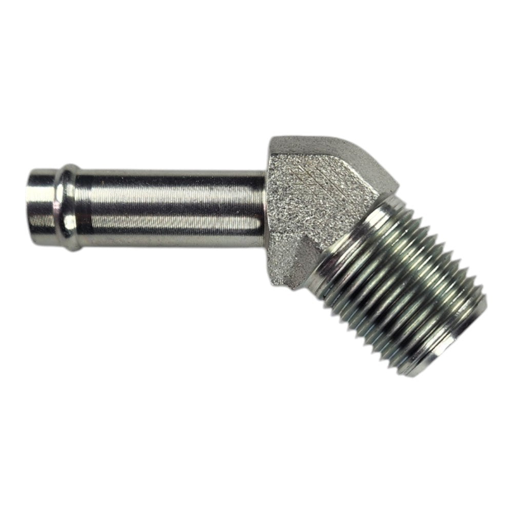 Male Barb 1/2" to Male NPT 1/2" 45 Degree Hydraulic Fitting