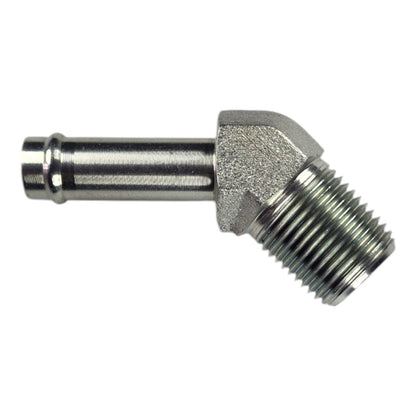 Male Barb 1/2" to Male NPT 1/2" 45 Degree Hydraulic Fitting