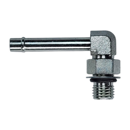 Male Barb 1/4" to Male O-Ring Boss 1/4" 90 Degree Elbow Hydraulic Fitting