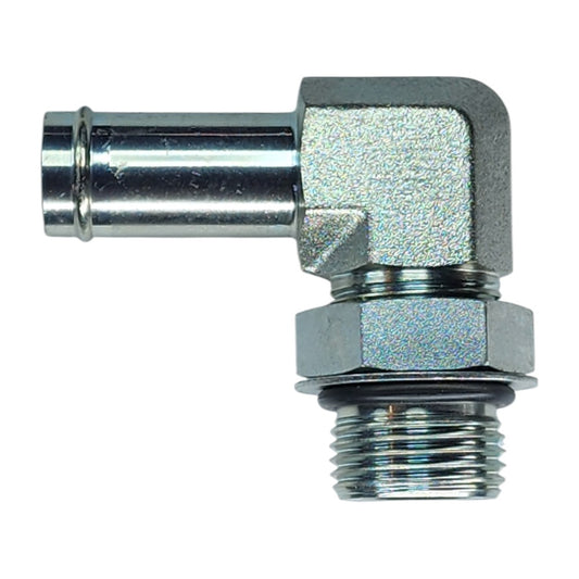 Male Barb to Male O-Ring Boss 90 Degree Elbow Hydraulic Fitting View A