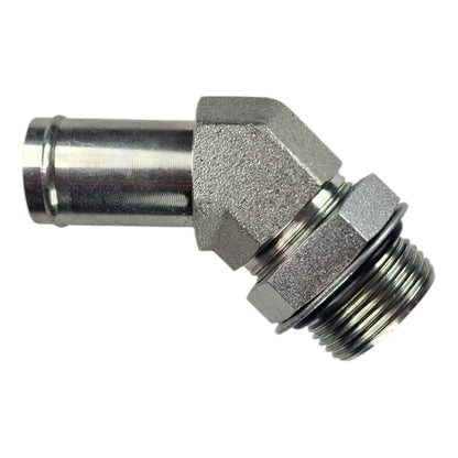 Male Barb 1" to Male O-Ring Boss 1" 45 degree Hydraulic Fitting