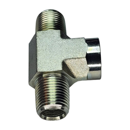 Male NPT to Male NPT to Female NPT Tee Hydraulic Fitting View B