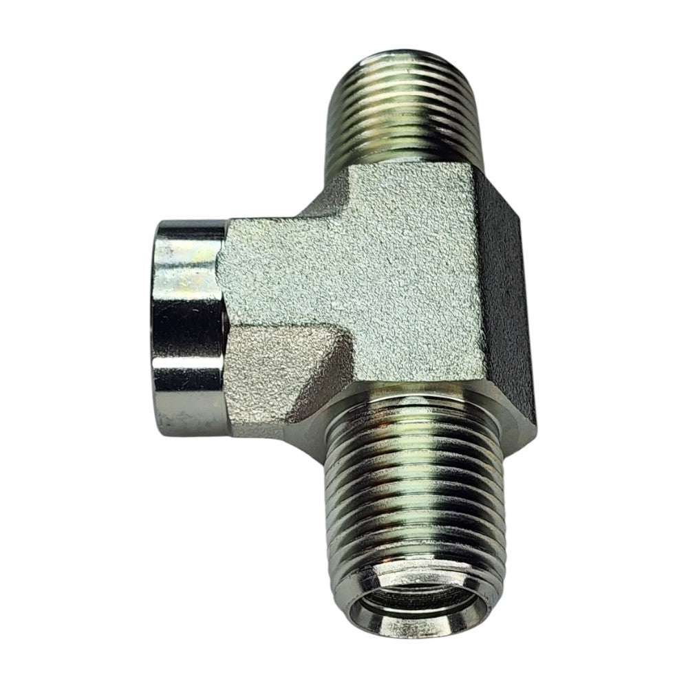 Male NPT to Male NPT to Female NPT Tee Hydraulic Fitting View C