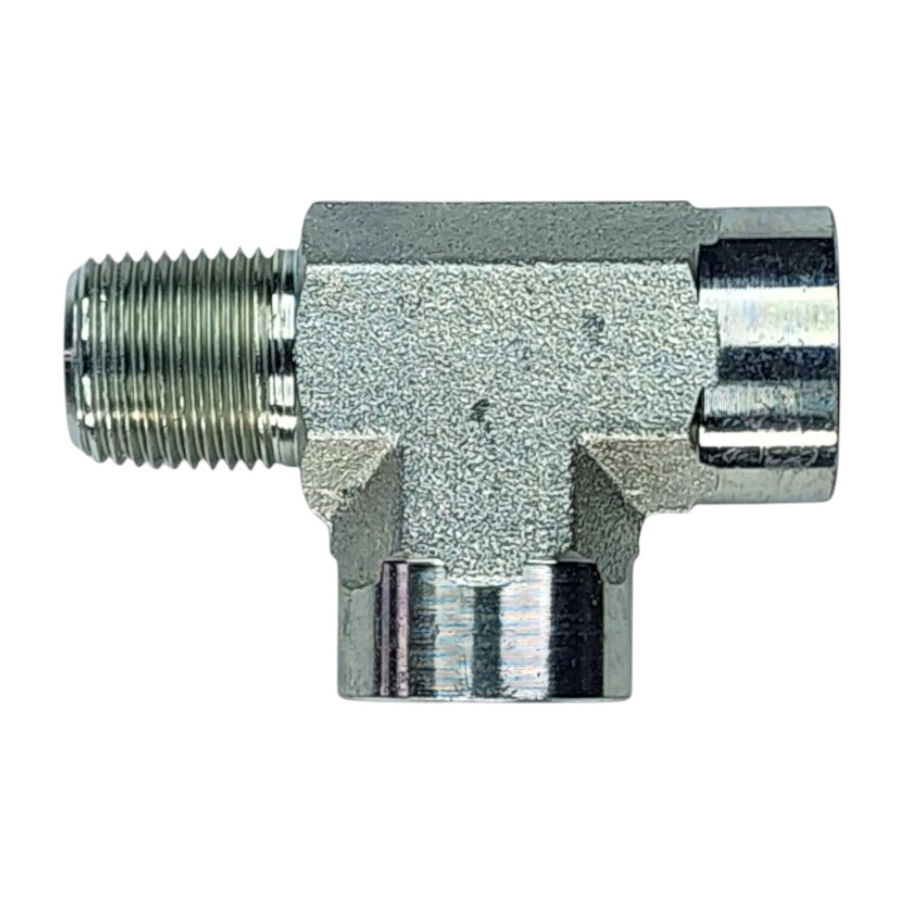 Male NPT 3/8" to Female NPT 3/8" to Female NPT 3/8" Tee Hydraulic Fitting