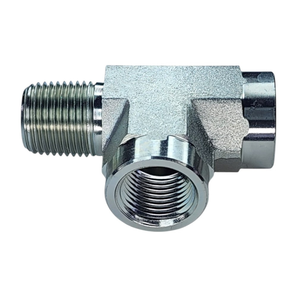 Male NPT to Female NPT to Female NPT Tee Hydraulic Fitting View D