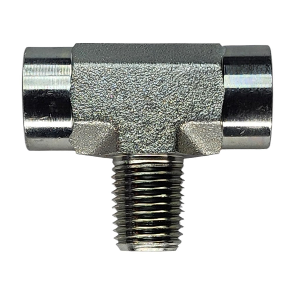 Female NPT 1/4" to Female NPT 1/4" to Male NPT 1/4" Tee Hydraulic Fitting