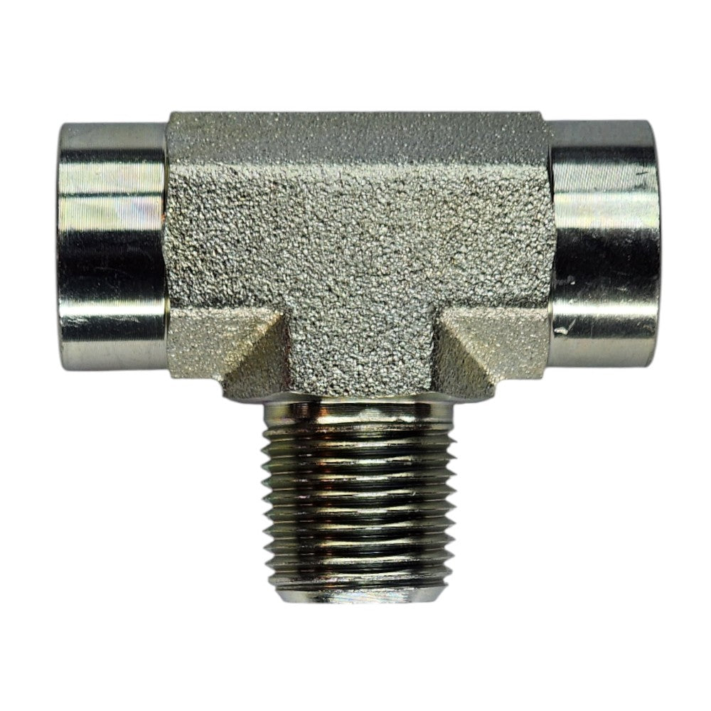 Female NPT 3/8" to Female NPT 3/8" to Male NPT 3/8" Tee Hydraulic Fitting