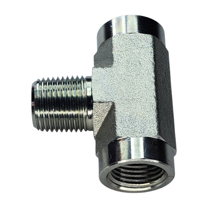 Female NPT to Female NPT to Male NPT Tee Hydraulic Fitting View C