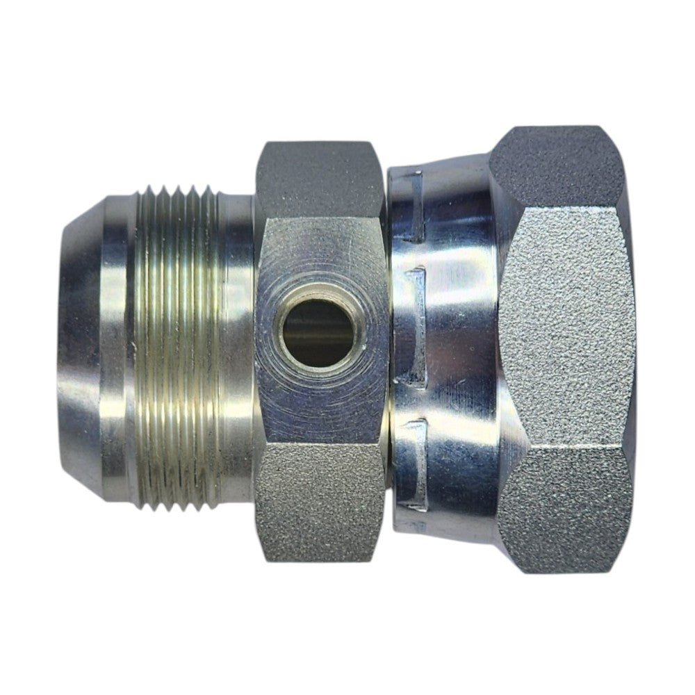 JIC Male 1 1/2" to JIC Female Swivel 1 1/2" to O-Ring Boss Female 1/4" Gauge Port Hydraulic Fitting
