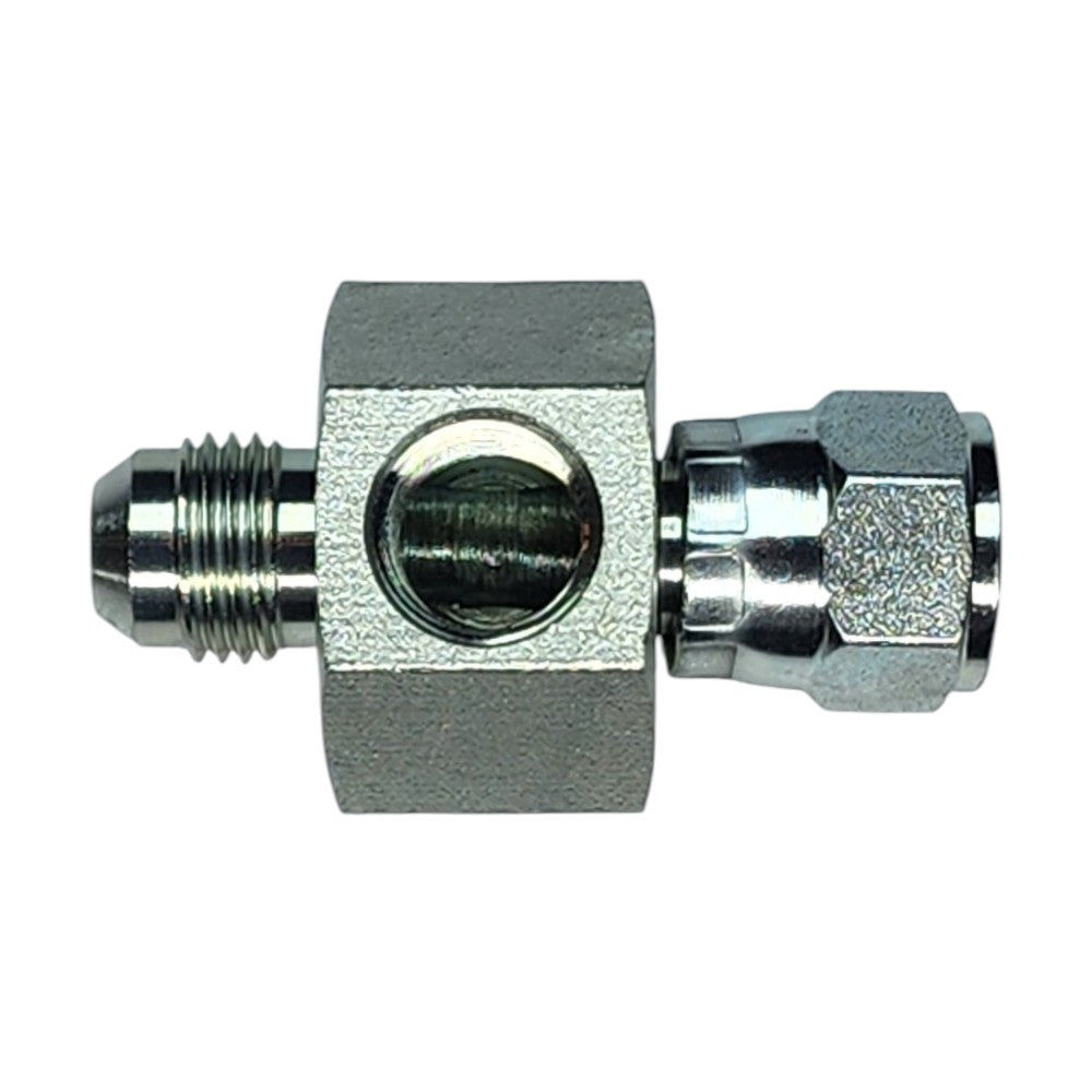 JIC Male 3/8" to JIC Female Swivel 3/8" to NPT Female 1/4" Gauge Port Hydraulic Fitting