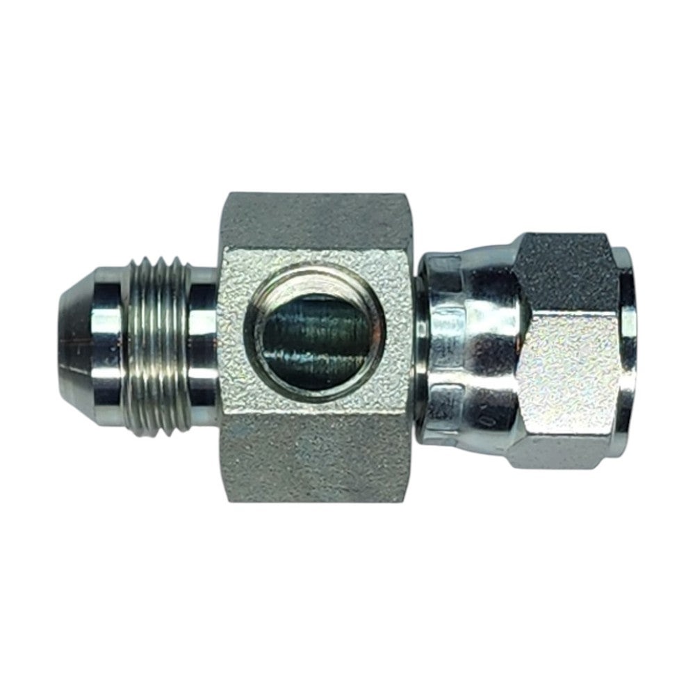 JIC Male 1/2" to JIC Female Swivel 1/2" to NPT Female 1/4" Gauge Port Hydraulic Fitting