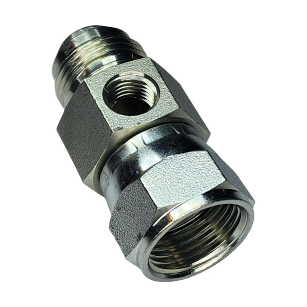 JIC Male to JIC Female Swivel to NPT Female Gauge Port Hydraulic Fitting View C