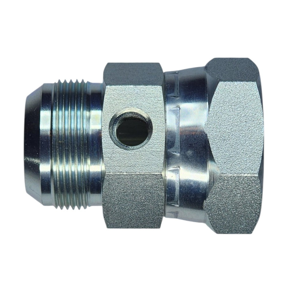 JIC Male 1 1/2" to JIC Female Swivel 1 1/2" to NPT Female 1/4" Gauge Port Hydraulic Fitting