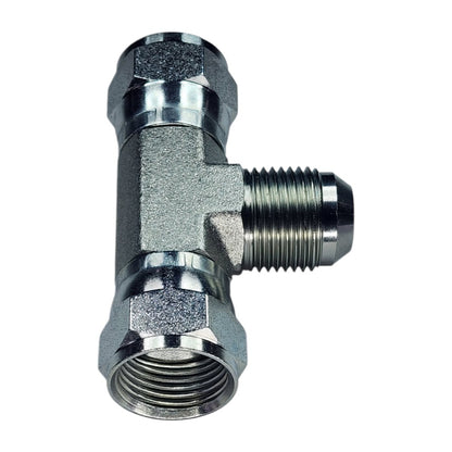 Female JIC Swivel to Female JIC Swivel to Male JIC Tee View B