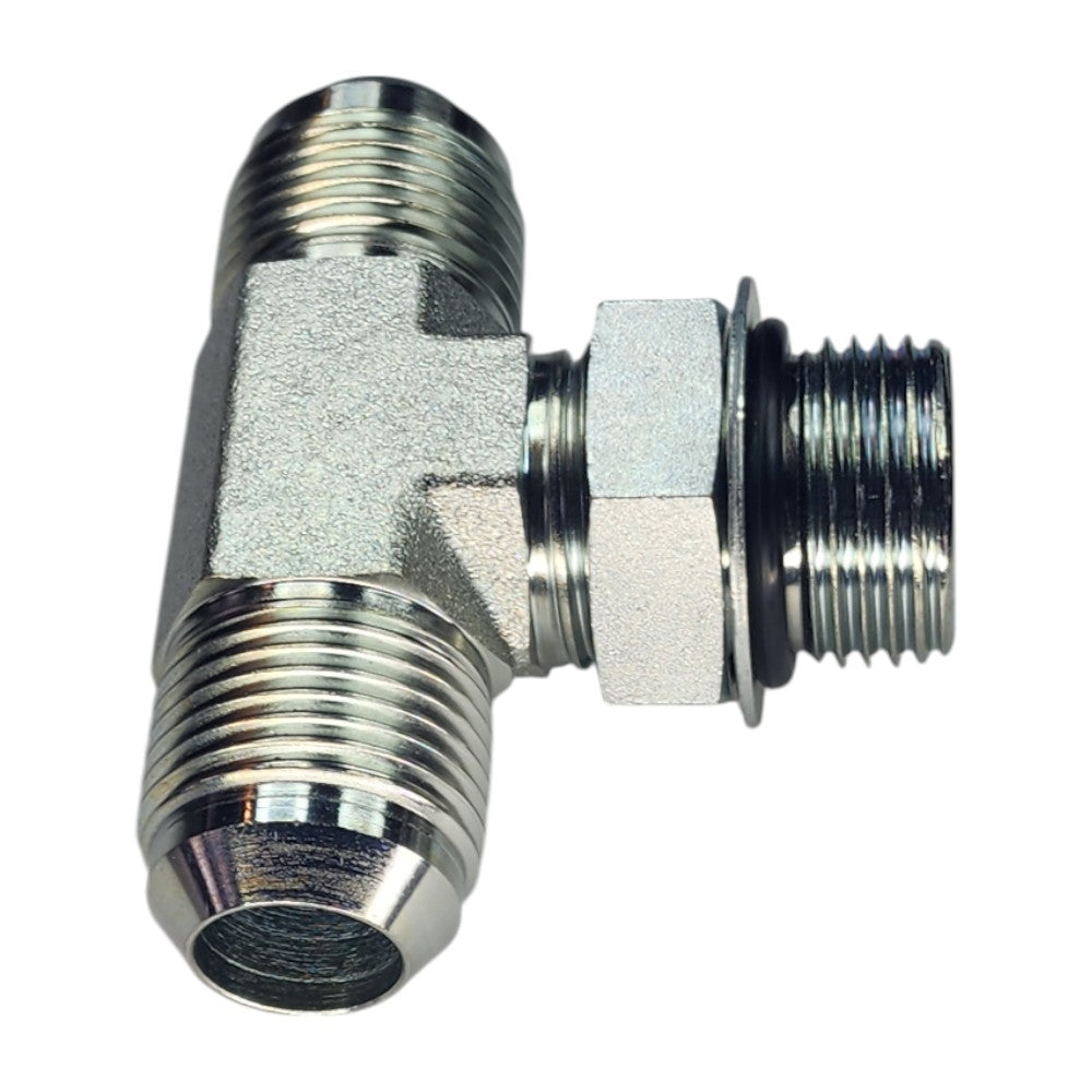Male JIC to Male JIC to Male O-Ring Boss Tee View B