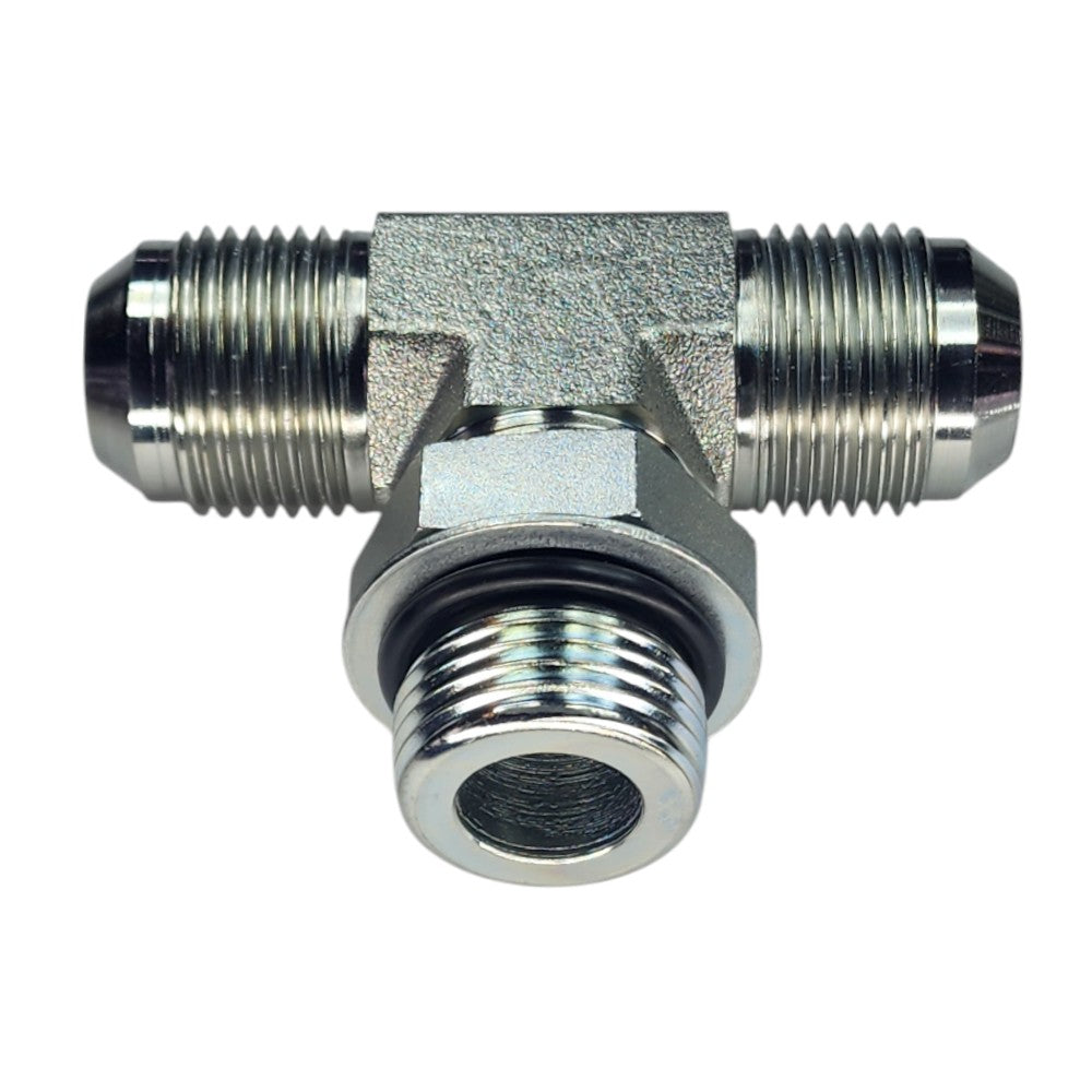 Male JIC to Male JIC to Male O-Ring Boss Tee View D