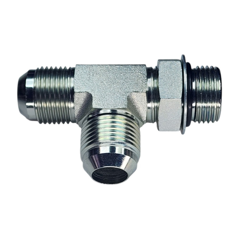 Male JIC to Male O-Ring Boss to Male JIC Tee View D