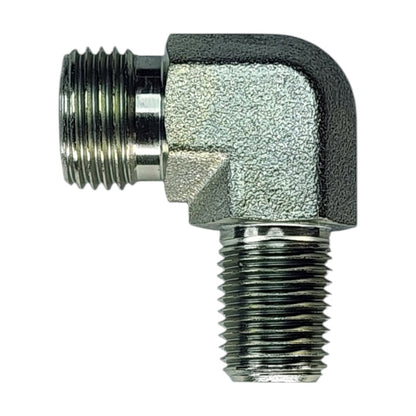 Male O-Ring Face Seal 3/8" to Male NPT  1/4" 90 Deg Elbow Hydraulic Fitting