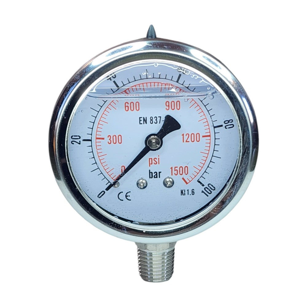 Hydraulic Pressure Gauge with Bottom Port 0-1500 PSI