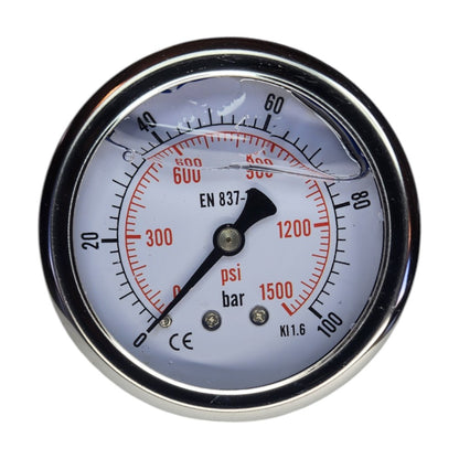 Hydraulic Pressure Gauge with Rear Port 0-1500 PSI