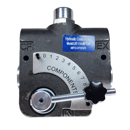 pressure compensating variable hydraulic flow control valve with 3/4" NPT Ports