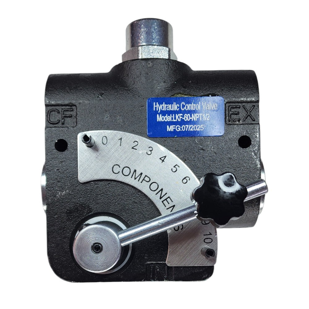 pressure compensating variable hydraulic flow control valve with 1/2" NPT Ports